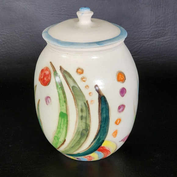 Studio Art Pottery Hand Painted Abstract Floral Design Urn Canister Ginger Jar - Picture 2 of 15